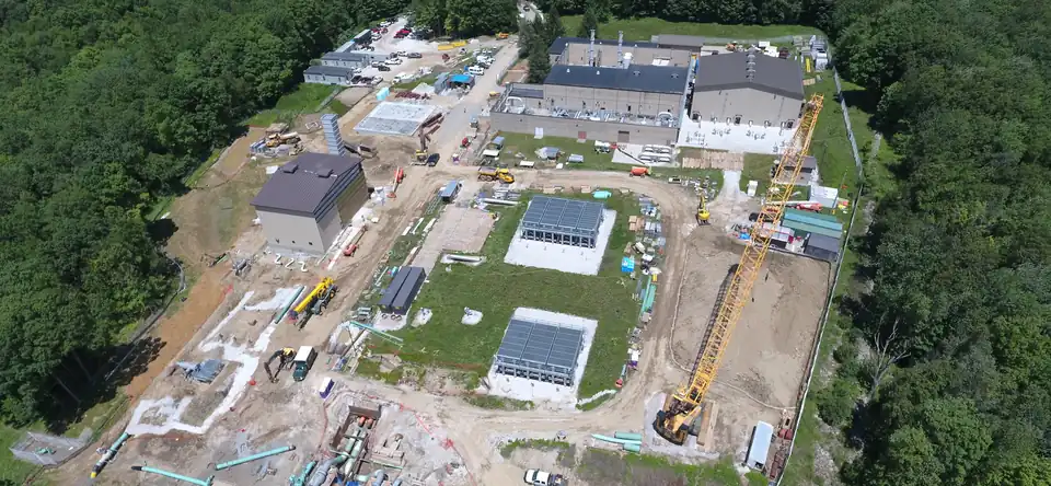 Aerial view of a natural gas compressor station under construction